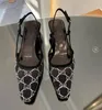 이탈리아 고급 여성 G 개방형 굽 샌들과 하이힐 아리아 통기 가능한 열린 굽 신발 검은 메쉬 반짝이는 크리스탈 패턴 버클 슬리퍼 크기 35-41 상자