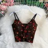 Ny modedesign Kvinnor Summer Spaghetti Strap Flowers Print POLLED Bustier Short High Midje Crop Top Vest Tank Camisole