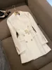 Women's Trench Coats LIPS 2022 Latest Beige Women's Long Sleeves Blazer Jacket Gold Buttons Double Breasted BlazeWomen's