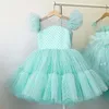 Summer Pretty Girls Dress Birthday Party Communion Ceremony Princess Lace Thin Kids Ball Gown Elegant Size 4-10T 220426