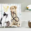 バスルームの防水シャワーカーテン面白い動物を印刷するフック浴槽のある素敵な猫犬Sスクリーン220429