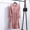 Kwiatowy nadruk kobiet sukienka żeńska jesienna długi rękaw vintage szyfonowy muszka szyi szyi biuro dama koszula