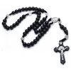 Pendentif Colliers Noir Brun Croix Collier À La Main En Bois Perles Catholique Chapelet Cou Pour Hommes Femme Christ Prière Religieux BijouxPendentif