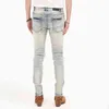 Jeans 2023 amirrss herr designer mode high street varumärke punk stil ljus blå blixtlås knä veckade mäns täta fötter tcx7