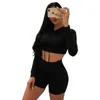 Women Hoodies Tracksuits Sweatsuit 2 Piece Set Long Sleeve Hooded Crop Top and Shorts Outfits