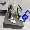 Top personalized designer shoes sandals fashion women's chain leather metal heel 10.5cm high heels luxury walk show party wedding shoes sending box size 35-42 43