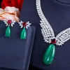 Earrings & Necklace CWWZircons High Quality Big Green Crystal White CZ Luxury Bridal Wedding Party And Jewelry Sets For Women T388Earrings