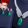 Kolczyki Naszyjnik Cwwzircons Wysokiej jakości Big Green Crystal White CZ luksusowe przyjęcie weselne i biżuterię dla kobiet T388EARRINGS