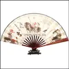 Party Favor Event Supplies Festive Home Garden Landscape Silk Folding Fan Chinese Style Bamboo Wood Summer Portable Wedding Gift 10 Inch D