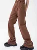 Omgekeerde slijtage bruine dunne wijd uitlopende jeans vrouwen zomer retro ontwerp losse hoge taille rechte brede pijpen neutrale denim broek vrouwelijk L220726