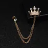 Rhinestone Crown Brooch Pin Tassel Lapel Pins Suit Shirt Collar Badge Corsage Brosches For Men smycken Tillbehör