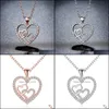 Colliers pendants pendentifs bijoux mode rose rose cristal zircon double coeur luxe collier