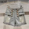 Deat Women Row Double Row Metal Buckle Washed Denim Shorts High Weist Fashion مزاج الربيع الصيف 11d937 210709