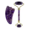 Amethyst Gouache raspador gua sha ferramenta de massagem jade roller massager de face levantando o conjunto de pedras da pele de beleza anti-ruga 220510