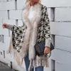 Warm Fur Collar Shawls Knitted Fringe Sweater Ponchos Elegant Batwing Sleeve Long Cardigan Fashion Houndstooth Cloak