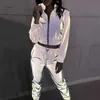 Women Tracksuit 2 قطعة مجموعة الهيب هوب العاكس محصول أعلى سراويل أزياء أنثى سحاب فضفاضة الرياح الرياح الرياح سترة الطلاء مجموعات المطابقة 220608