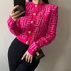 M2-2022SS Brand Designer Elegant Women's Jackets bär tillfällen Vintage nya kvinnor högkvalitativa axelkuddar stickade hjärtkvinnliga chic casual tröja kappa