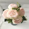 10st 30 cm Rose Pink Silk Peony Artificial Flowers Bouquet 5 Big Head och 4 Bud Cheap Fake Flowers for Home Wedding Decoration Ind1025891