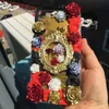 Kobiety luksusowe obudowy telefonu komórkowego kremowe guma złota czerwona róża rama fotograficzna Piękna ręcznie robiona moda na iPhone'a 6 7 8 11 12 13 Pro