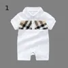 High quality Baby Rompers baby boys plaid jumpsuits toddler kids lapel short sleeve cotton climb clothes fashion newborn lattice Bodysuit 3 models