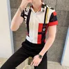 New Fashion Men's Short Sleeved Shirt Popular Youth Shirt Male Gorgeous Decor High-grade Business Casual Shirts Man Party Dance Wear Clothing