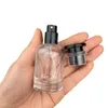 30 ml przenośny pusty gruby szklany spray butelka czarna pokrywka elegancka okrągła przezroczystość w wysokiej jakości opakowanie kosmetyczne próbki fiolki napełnione pojemnik