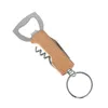 Beech Beer Bottle Opener Multifunctional Stainless Steel Folding Knife Keychains Wooden Wine Corkscrew Kitchen Tools