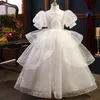 Novo flor de chegada para casamento pérolas longas miçangas primeiro comunhão vestidos de renda de renda vestido de bola de concurso vestidos de concurso 403