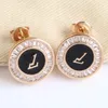 V Letter Studs Diamond Earrings Designer Women 5A Zircon Crystal Black Emamel 316L Rostfritt stål smycken Lyxörhängen Bijoux 5188909