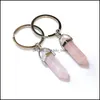 Key ringen natuursteen zeshoekig prisma sier kleur genezing roze kristal auto decor sleutelhouder sleutelhangers voor vrouwen m baby dhwyc