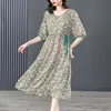 8628# YM New Summer Women Casual Dresses Round Collar Half Sleeve Printing & Belt Lacing Up Ladies Loose Fashion Dress M-XXXL