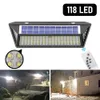 Ultra Bright 118 Lampa słoneczna LED Outdoor 3 Tryb oświetlenia Czujnik ruchu IP65 Wodoodporny zewnętrzny balkon lampy ścienne Solar Wall