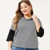 Dames Plus Size T-shirt Herfst Moeder Kleding Lange Mouw Revers Houndstooth Mode Dames Vintage Elegante Dames Tops