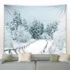 Tapestry vinter snö landskap vägg matta fält bergskogtryck hangi