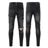 2024 Fits Man Skinny Jeans Denim Black Letters Knee Ripped with Holes Slim for Guys Mens Biker Motorcycle Straight Leg Distress Hip Hop Pants Sof