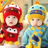 Chapeaux chauds de laine de bande dessinée écharpe filles Bobble mode tricot garçons hiver concepteur enfants enfant en bas âge voiture pompon ski tricoté Rnqmb