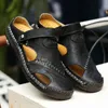 Sandalias de cuero genuino para hombres, zapatos transpirables suaves, diseñador de playa, marca romana, sandalias para hombres