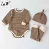 3Pcs Newborn Baby Boy Girl Clothes Set Long Sleeve Baby Bodysuit+Pant +hat Infant baby clothes cotton thermal underwear Bodysuit G220510