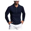 2022 nouveau Couleur Unie Polos de Golf T-shirt Pour Hommes Automne Coupe Slim Bouton Revers Manches Longues Ajustement Décontracté Polos T-shirts polo8-2