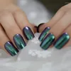 Unghie finte Pearl Shimmer Chrome Nail Full Cover Square Green Fake Medium Shining Artificial Prud22