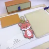 Designer fox Keychain high qualtiy leather Keyring Fashion Purse Pendant Car Chain Charm Brown Flower Mini Bag Trinket Gifts Accessories aid44a