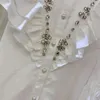Blouses Femmes Chemises Mode Casual Blanc Chemise Top Femmes Revers Lanterne Manches Solide Luxe Strass À Volants Coréen Haut De Gamme Tout Match