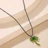 Pendant Necklaces Green Crystal Inlaid Palm Tree Single Layer Necklace Women Personality Geometric Rope Clavicle Chain JewelryPendant