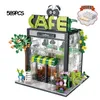 MOC Creative Summer Coffee Store Shop Model Building Block City View Holiday Flower House Bricks Girls Set Toys Kids Gifts G220524