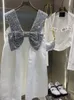 Vgh High Street Patchwork Ceiry Bowknot Dress for Women Slevela Bez rękawów Mini A Line Sning Sukienki Korean Style 220509