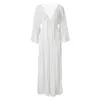 Sexy Voir à travers la robe d'été en dentelle blanche TUNIQUE DE PLACE FEMMES BEACHWEAR V-COLLE LONG LONGE SLIPT SPIST MAXI Robe Sarongs Q965 220510