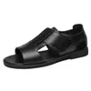Sommarmän sandaler hög kvalit läder casual skor män andas strandskor utomhus tofflor svart bruna stora storlek män skor