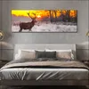 森の夕日風景の鹿抽象キャンバス絵画ポスタープリントリビングルームの家の装飾のための壁アート画像cuadros