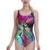 Women's Swimwear " Fever Dream 2022 Gchristopher Women Ruffle One Piece Swimsuit Sexy Bodysuit Monokini Bathing Suit Artist AbstractWom