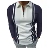 New Trendy 3D Stripe Grid Print Polo T-shirt per uomo Slim Fit Zipper Risvolto Designer manica lunga sciolto Polo casual T004